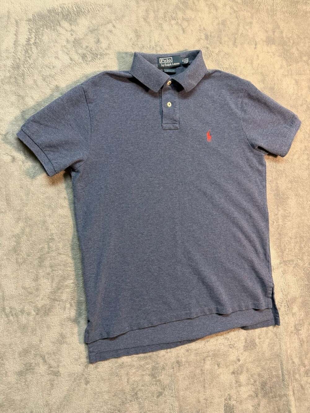 Mens medium Polo Ralph Lauren Custom Fit Short Sleeve Heather Blue Polo Shirt